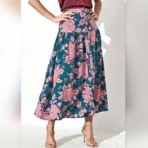 Anthropologie Abel The Label Teal Pink Bonnie Floral Maxi Skirt Size XS